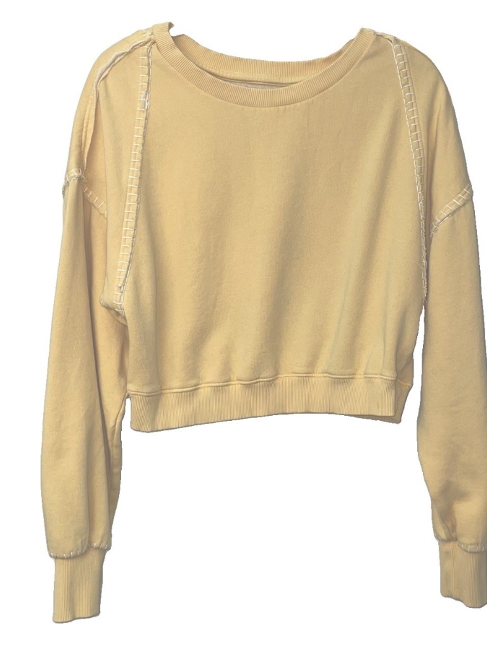 Free People Camden Cropped Sweatshirt S Butter Yellow